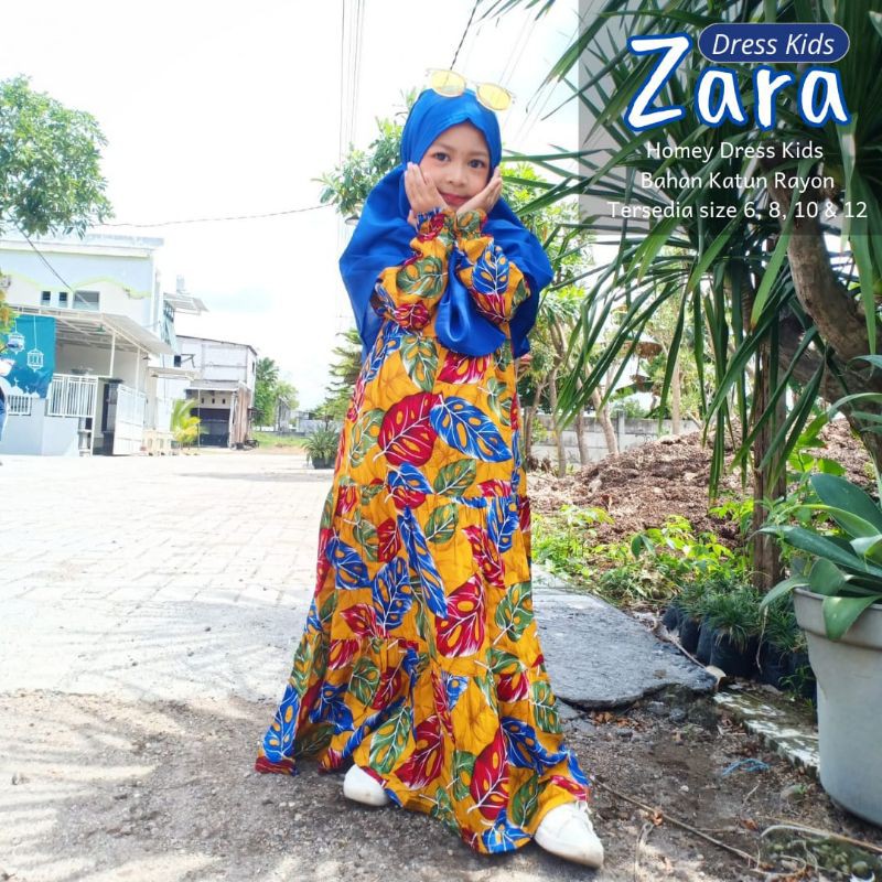 New-Busana Muslimah Anak/Gamis Anak Motif-Homey Dress Zara Kids-Bahan Katun Rayon Premium-Bisa COD