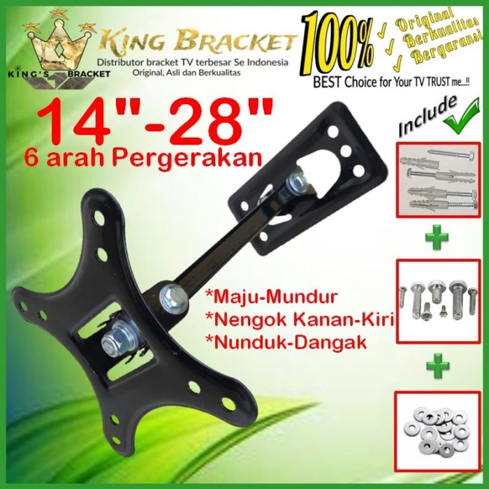 Bracket Tv Monitor Lengan 14&quot; s/d 28&quot; 6 arah Fleksible KB.SWKNM-001