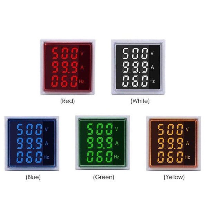 22mm 3in1 Square LED Pilot Lamp Voltage Current Frequency Meter CT 3 in 1 Ampere Volt Hz Tegangan AC