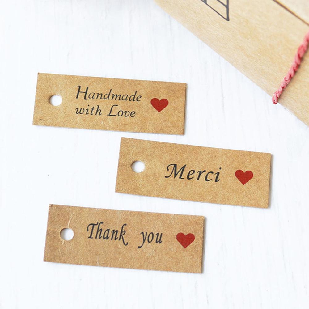 Preva 50/100PCS Thank You Hanging Tag Kertas Kartu Paket Ornamen Perlengkapan Pesta Handmade With Love