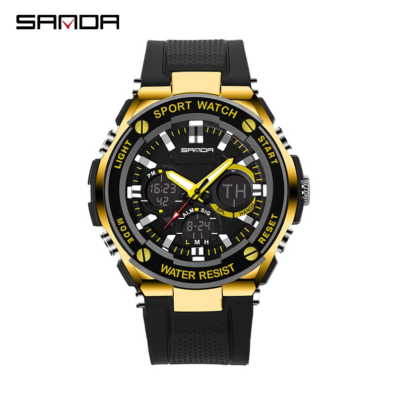 SANDA 733 Jam Tangan Pria Digital Analog Dual Time Tali Rubber WATCHKITE WKOS