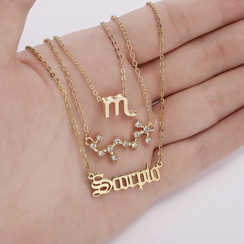 3pcs / Set Kalung Liontin 12 Zodiak Bintang Bahan Kardus Warna Emas / Silver