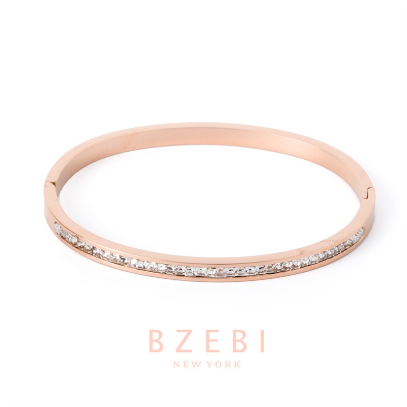 Bzebi Gelang Bangle Titanium Steel Lapis Emas 18k Hias Berlian Imitasi Gaya Korea 596b