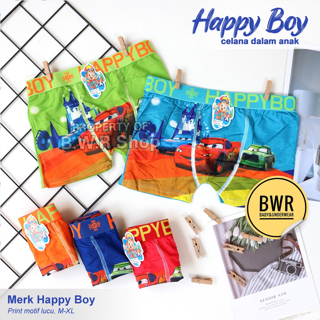 CD Boxer Anak HAPPY BOY Motif Print / Celana Dalam Anak Celana Renang Murah | Bwr IX