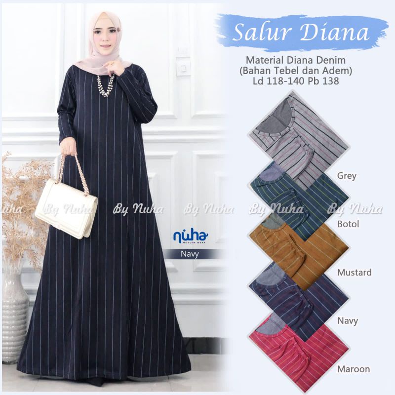DRESS SALUR maxy gamis denim Diana tebal melar adem ORIGINAL by nuha BESTS SELLER