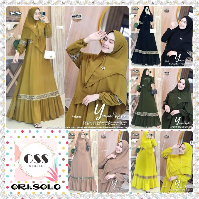 YAUNA + AMEERA / HAIRIN / DIVANI / MEIZARA SYAR'I DRESS Original By UWAIS HIJAB LD 110 PB 140 Busui 