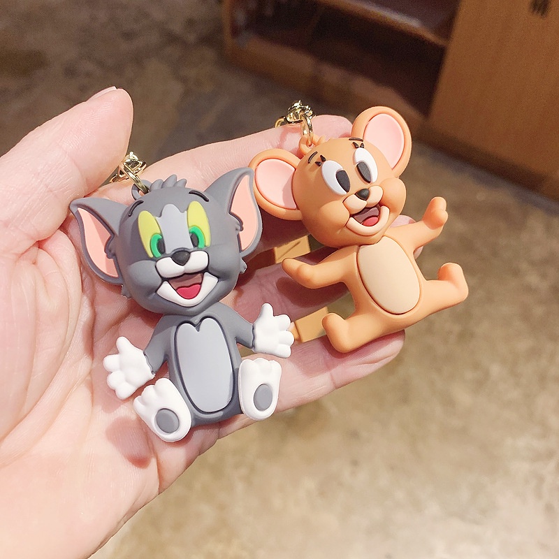 Gantungan Kunci Bentuk Boneka Kartun Anime Tom and Jerry Bahan PVC Untuk Hadiah Ulang Tahun Anak