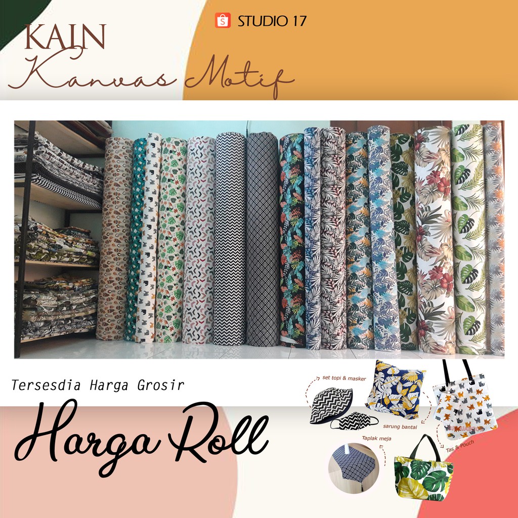 Kain Kanvas Katun Motif Size 150cm x 50cm Tebal 12oz Bermotif Daun