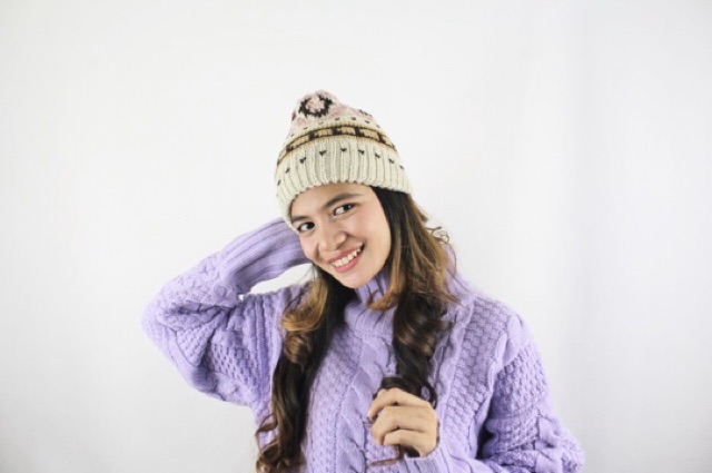 IMPORT Topi Kupluk Rajut Wool Pom Pom Hat Beanie Trible Soft