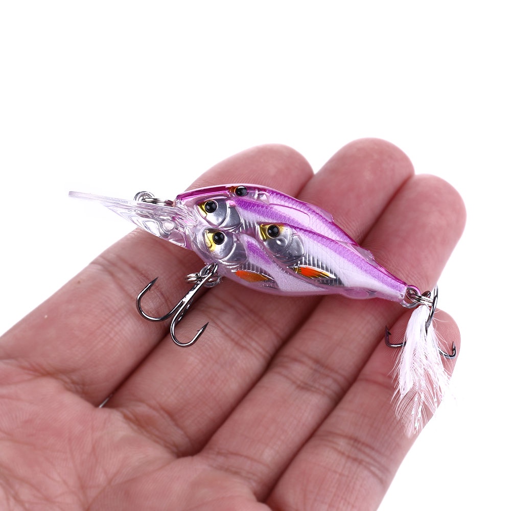 HENGJIA 1Pcs Fishing Lure Bionic Mini Minnow Bait 6.5CM 6G 3D Eyes Artificial Hard Bait Wobblers Crankbait Feather Hooks Group Fish Fishing Tackle