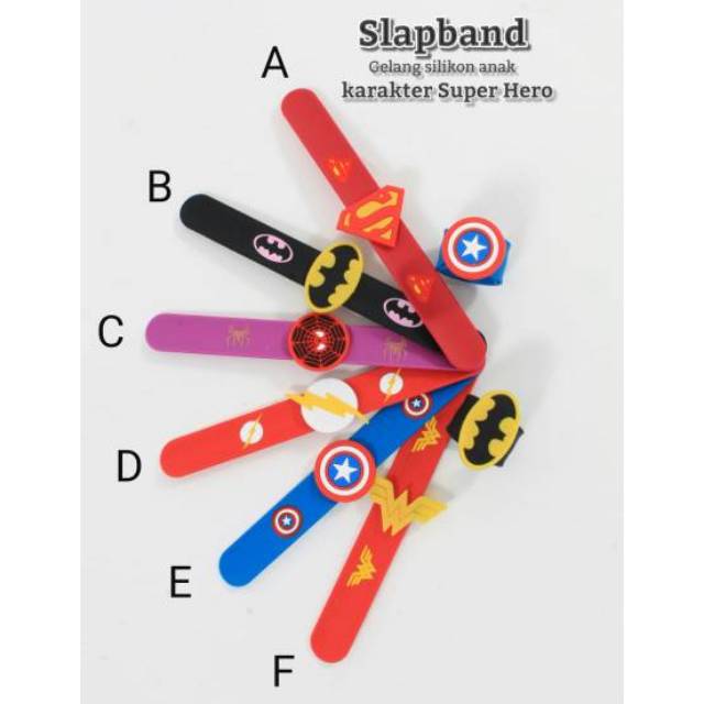 SLAPBAND GELANG SILIKON ANAK SUPER HEROES BATMAN FLASH CAPTAIN AMERICA WONDER WOMAN SPIDERMAN