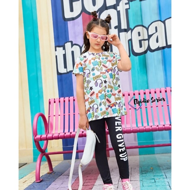 Elpidiv - Legging Anak Motif Grafis Font NEVER GIVE UP LAF-008 (5th - 14th)