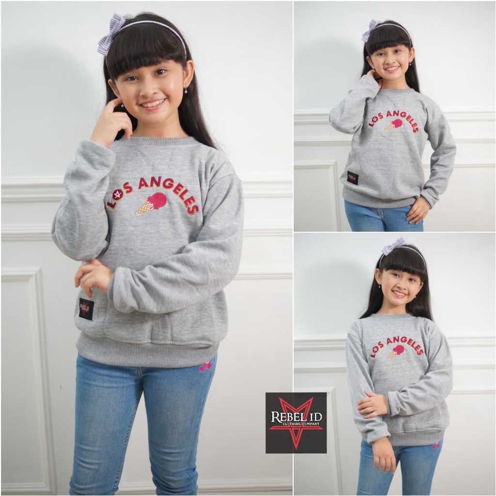 Sweater Kids Los Angeles | Fleece Cotton Tebal Anti Bacteri | Original REBEL ID | Dhea Fashion