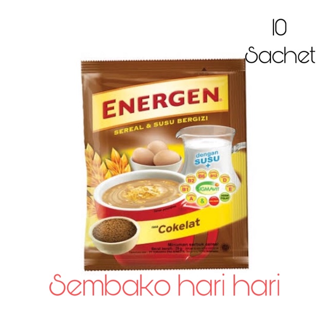 

Energen / sereal coklat/ vanila/ kacang ijo 1 renceng isi @10sachet