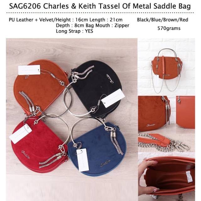 SAG6206. SALE CK Tassel Of Metal Saddle Bag. Bahan PU Leather + Velvet