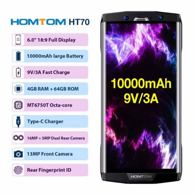 Hp outdoor ram 4gb rom 64gb hp homtom ht70 ht 70 batre 10000mah kk nya zoji z7 z8