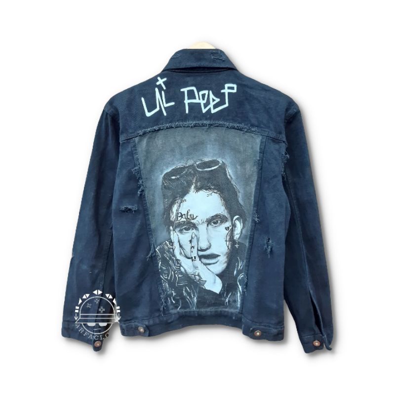 Arfacloth - Denim Jacket Black Lil Peep - Jaket Jeans Custom - Lukis Painting Art