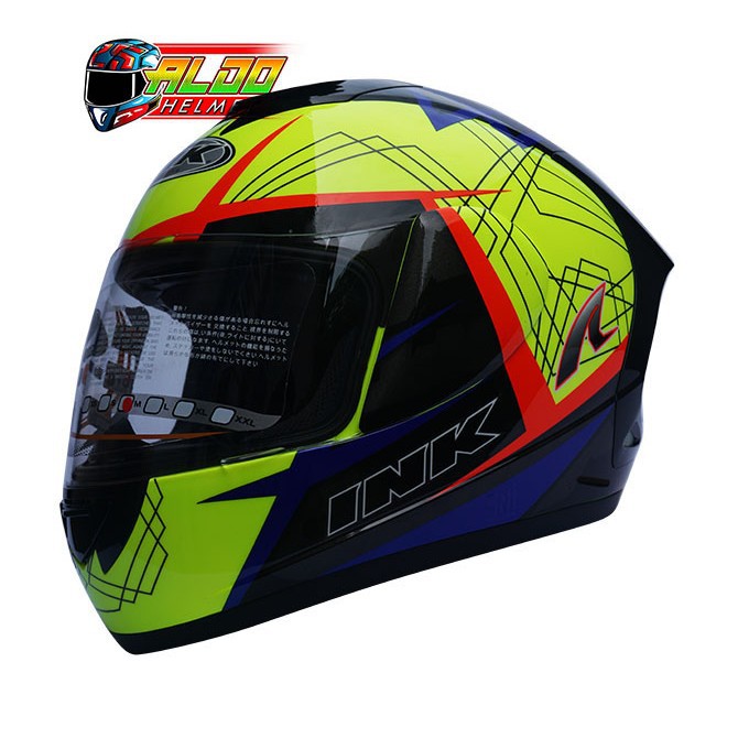 HELM INK CL MAX MOTIF 3 YELLOW FLUO BLACK BLUE FULL FACE JUAL NHK - SIZE M
