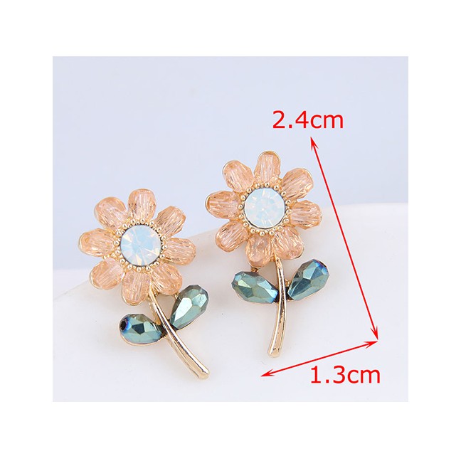 LRC Anting Fashion Yellow Crystal Flower Alloy Earrings A61839