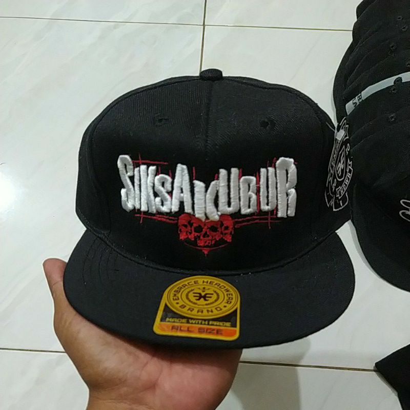 Topi Snapback metal distro pria bordir siksa kubur