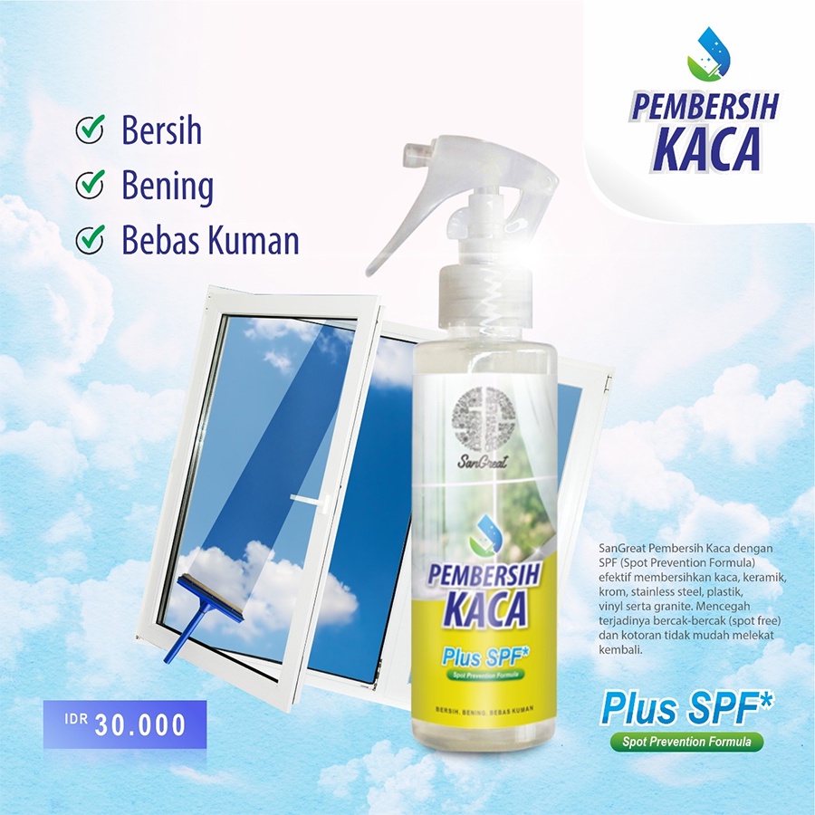 SanGreat Glass Cleaner (Pembersih Kaca) menjaga tetap bersih berkilau