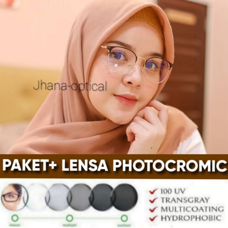 FRAME KACAMATA WANITA 1924 BESI + LENSA PHOTOCROMIC | KACAMATA MINUS | ANTI RADIASI 2 IN 1