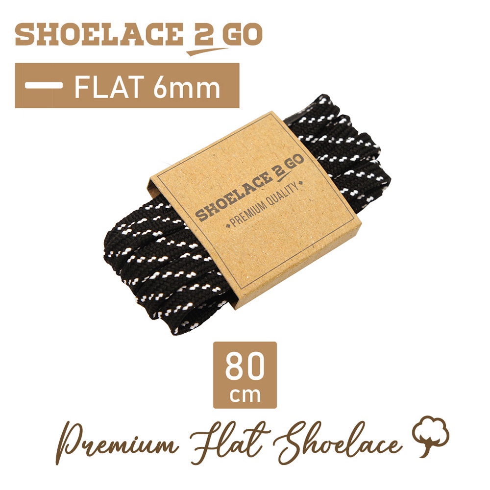 SHOELACE 2 GO PREMIUM TALI SEPATU MOTIF GEPENG PIPIH FLAT N39 - BLACK WITH WHITE STRIPES