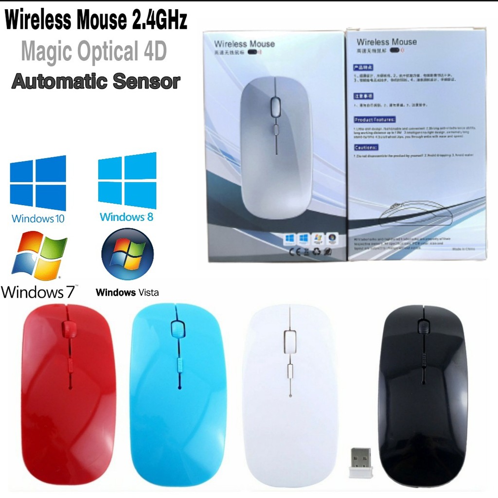 MOUSE SLIM WIRELESS MAGIC POLOS OPTICAL 4D MACBOOK LAPTOP/PC WINDOWS