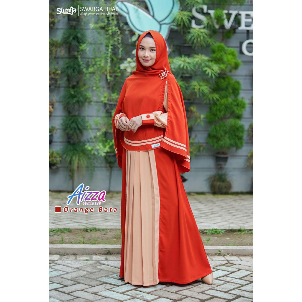 gamis aizza orange bata by swarga hijab