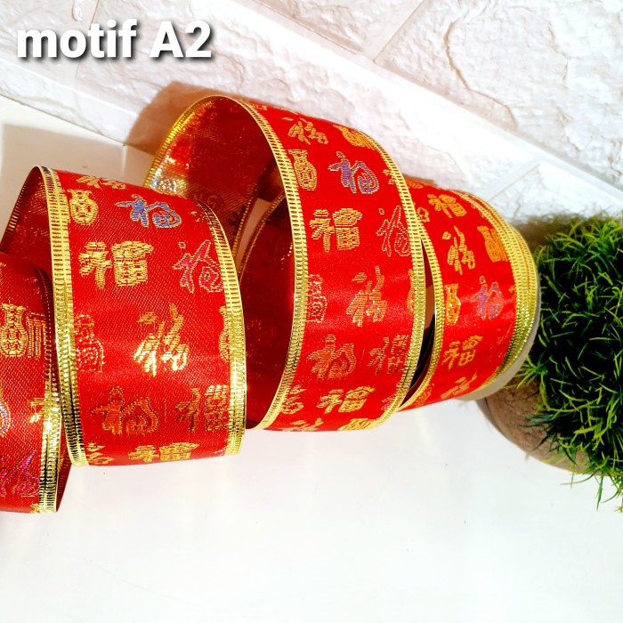 Pita Imlek Fu Bunga 6 cm Pita Kawat Bow Sale Murah Hiasan Parcel Imlek ~ kmn431