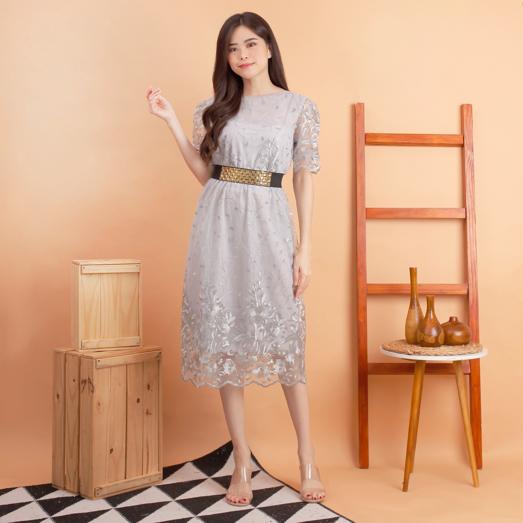Kathryn collection # 4398, Dres tile bordir gliter mutiara dalaman furing free belt