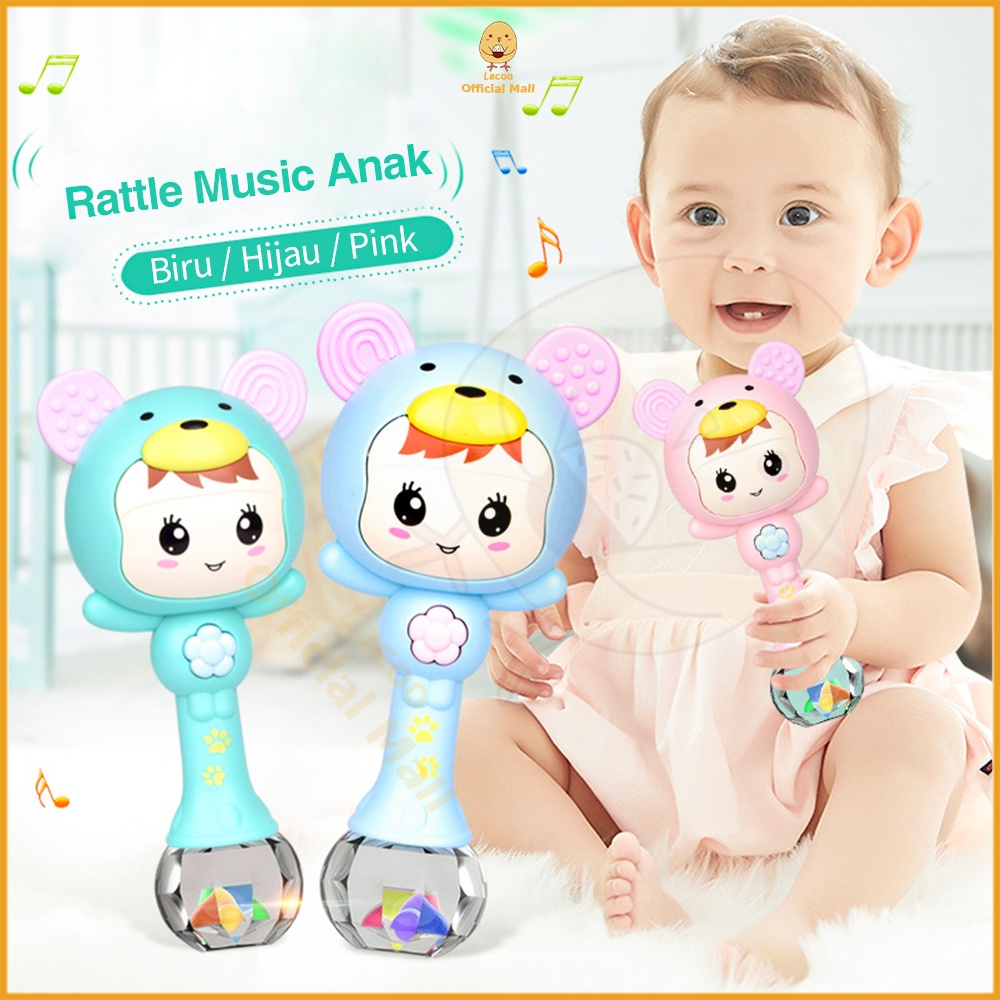 Lacoo Mainan Musik Bayi kartun Rattle stick anak dengan Lampu dan Teether