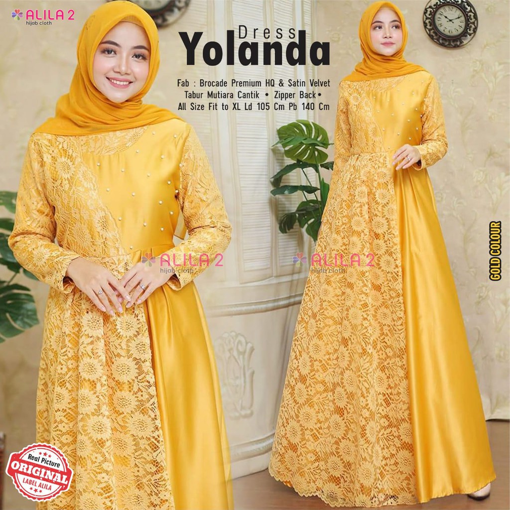 Gamis Dress Yolanda Brokat Ori By Alila Dress Mix Satin Velvet Premium Shopee Indonesia