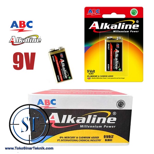 Battery ABC Alkaline 9V 6LR61 Baterai Battre Batre 9v Kotak Led Multimeter Batre Alkaline