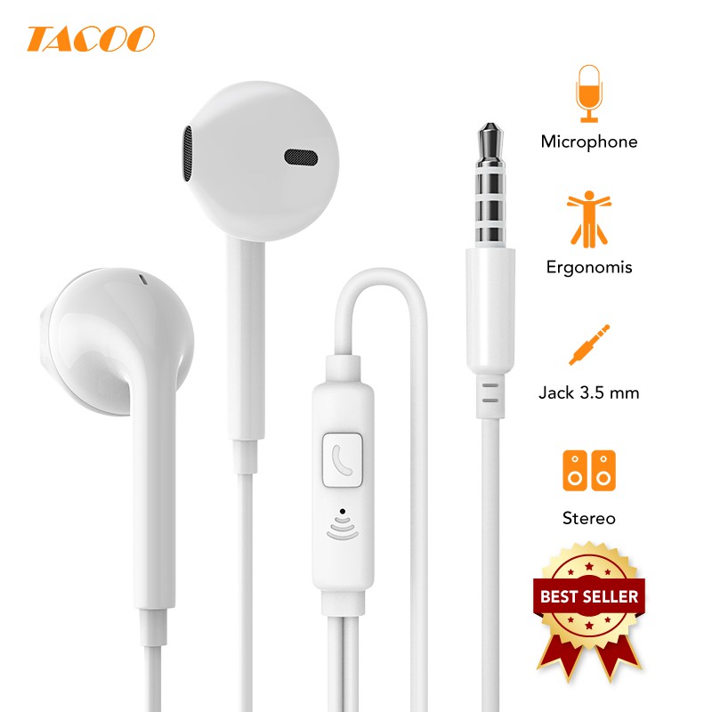 

Tacoo Earphone In-Ear Gaming Headset Handsfree Superbass Bass Stereo + Mic Microphone White