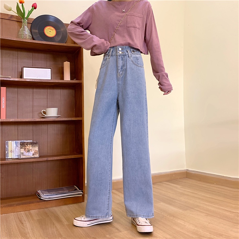 XIAOZHAINV Korean Style Celana Jeans Straight Jeans Wanita