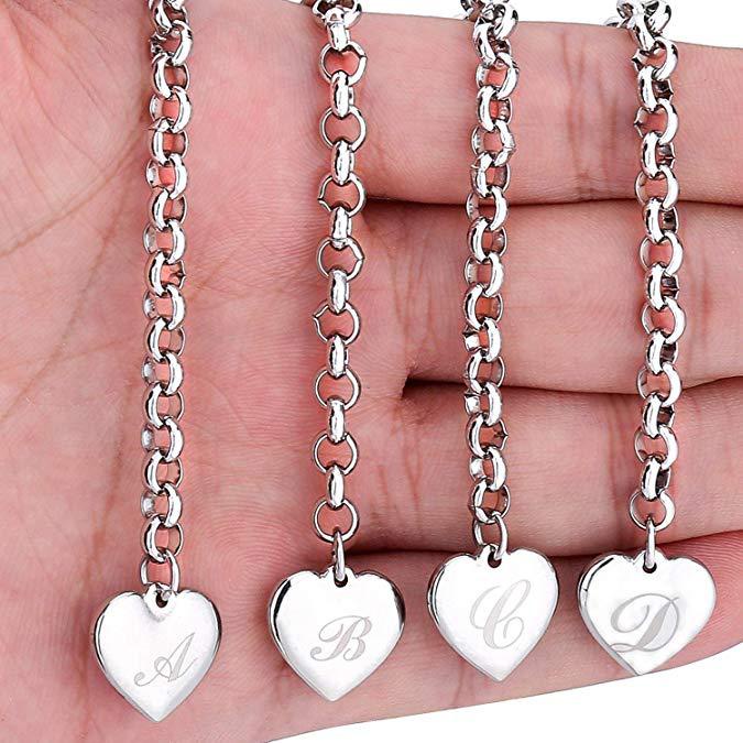 Gelang Desain 26 Huruf Love Bahan Stainless Steel Warna Silver Untuk Wanita
