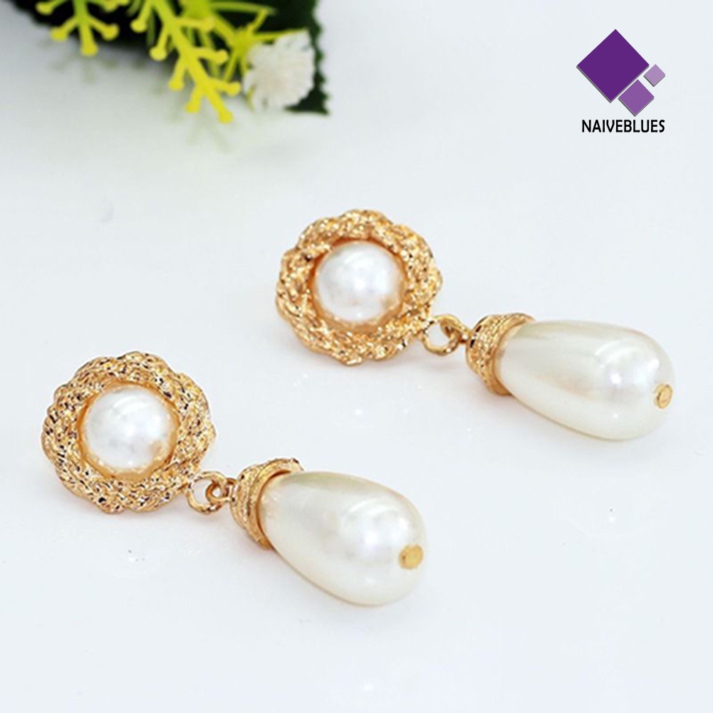 Anting Juntai Warna Emas Aksen Mutiara Untuk Wanita