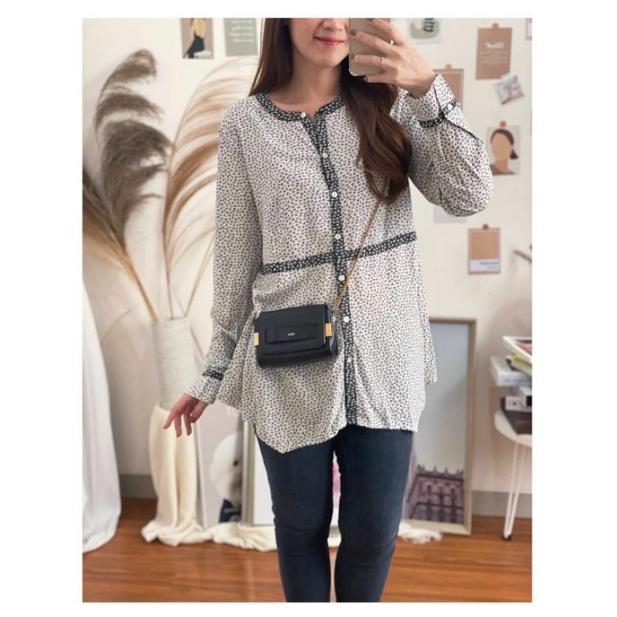 J jill white floral trimmed long sleeve blouse