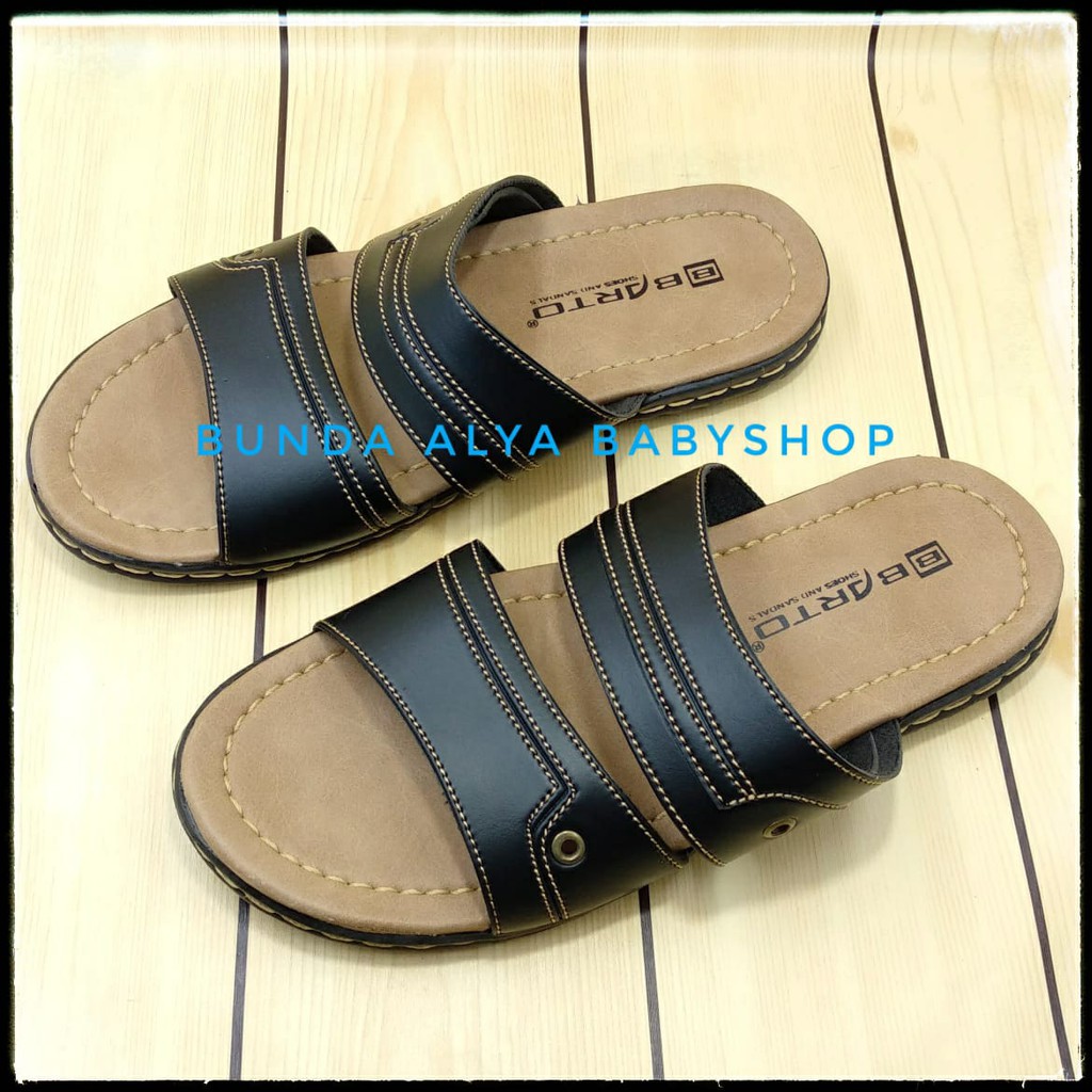 Sandal Pria Casual Slop Ukuran 39 - 43 Sol Keren Anti Licin - Sendal SLOP Cowok Casual HITAM BARTO