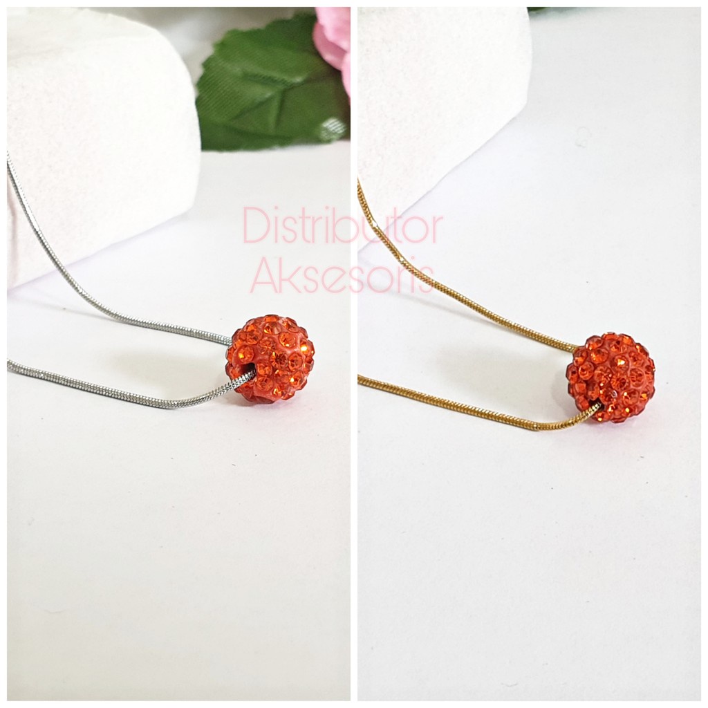 Kalung Titanium Crystal Aneka Warna ANTI KARAT SELAMANYA 45 CM/orange PGM