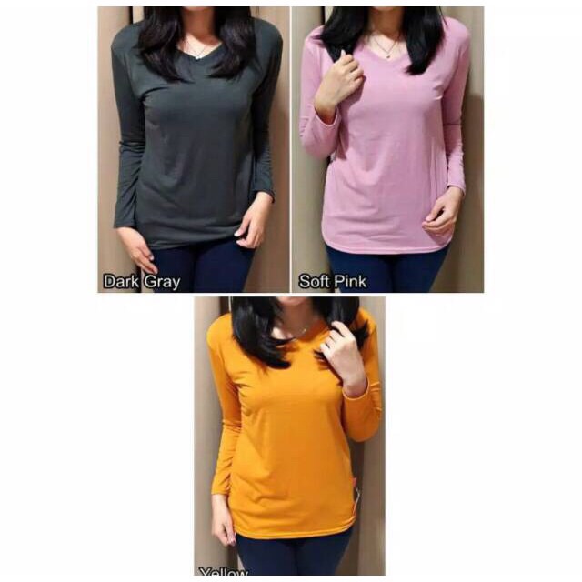 Kaos polos Vneck wanita big size jumbo XXL lengan panjang