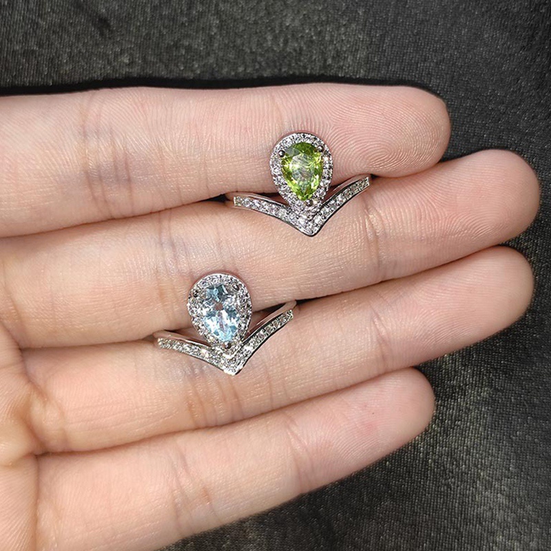 Exquisite V Shaped Water Drop Ring Inlay AAA Cubic Zirconia Fashion Adjustable Size Silver Jewelry For Women Wedding Engagement