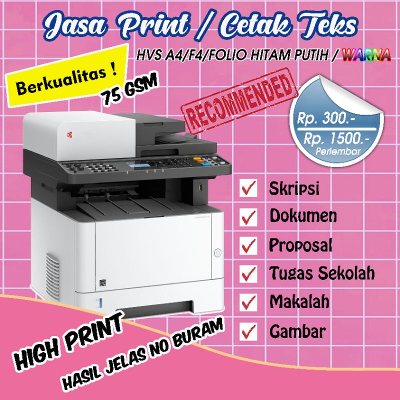 Jasa print murah/Jasa print teks A4/F4
