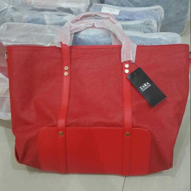 Tas Zara Basic Selempang Wanita Polos Desain Simple Untuk Jalan Kerja Kuliah Elegan Warna Merah
