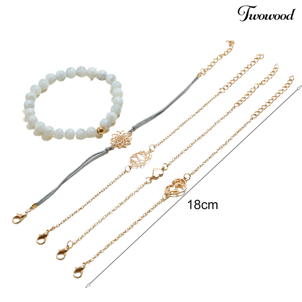 5pcs Gelang Wanita Model Hollow Out Lotus Adjustable Untuk Pesta