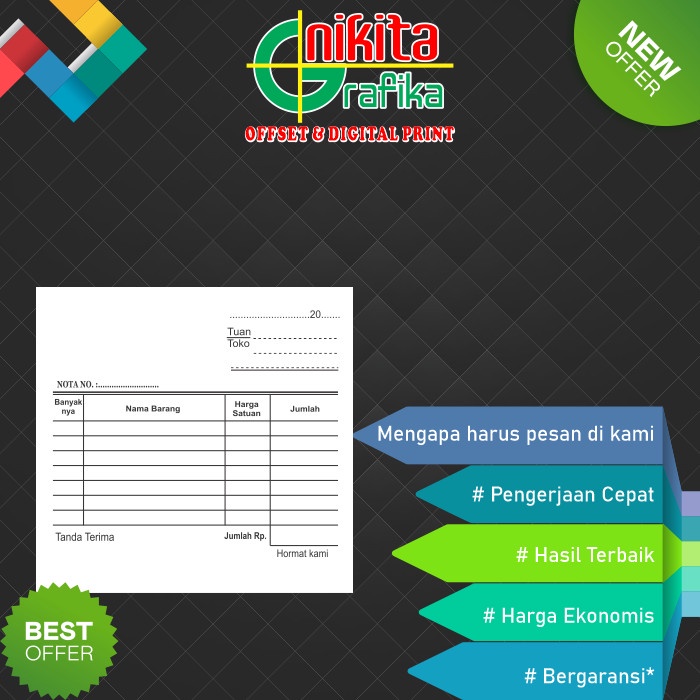 

(BISA COD) Cetak Nota Bon 3 Rangkap/Ply Carbonless Tanpa Karbon 1 RIM SET - STANDAR, POLOS