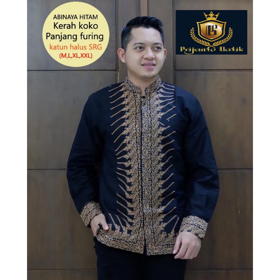 Abinaya Hitam Koko Batik Solo Pria Lengan Panjang Atasan Premium Modern Produsen Pabrik Batik Murah LAKESWARA WULU GADING BAYUSUTA GITARJA PEKSI KEMBAR MERAK PUSPITA HUTAMA DHIMAS WISNU AKHMAL ARYANALA SETYO PRABU KAPAL KANDAS NAGA MERAH BATIKSOLOAMANAH