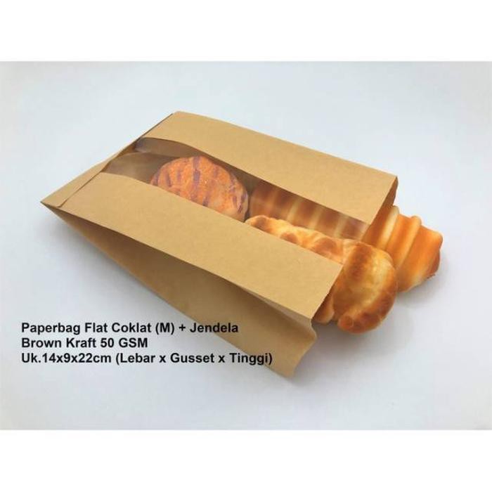 

Paperbag Coklat FLAT 1409 W 100 Pcs 14x9x22 (M)+ jendela Kantong Bakery roti kue
