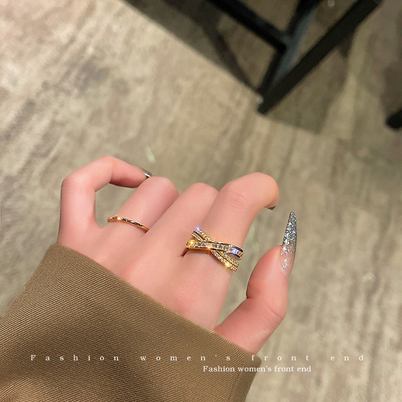 Korea mewah jari Godaan ~ mewah logam elegan cross terbuka disesuaikan cincin wanita special interes